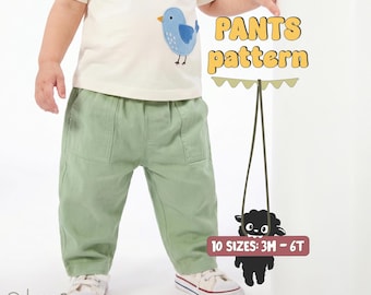 Kid's Pants Pattern For Toddlers Pants Sewing Pattern For Children, Pull On Pants Pattern For Kids
