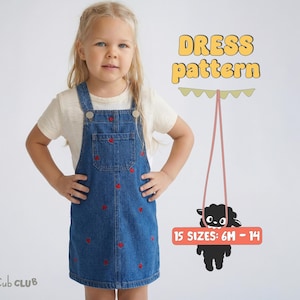 女の子用ピナフォアドレスの型紙、幼児用子供服の型紙、子供用ベビーガールジャンパードレスの型紙