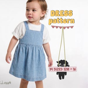 Patrón de costura para vestido de niña, patrón de vestido de peto para niñas pequeñas, patrón de vestido de lino para niñas