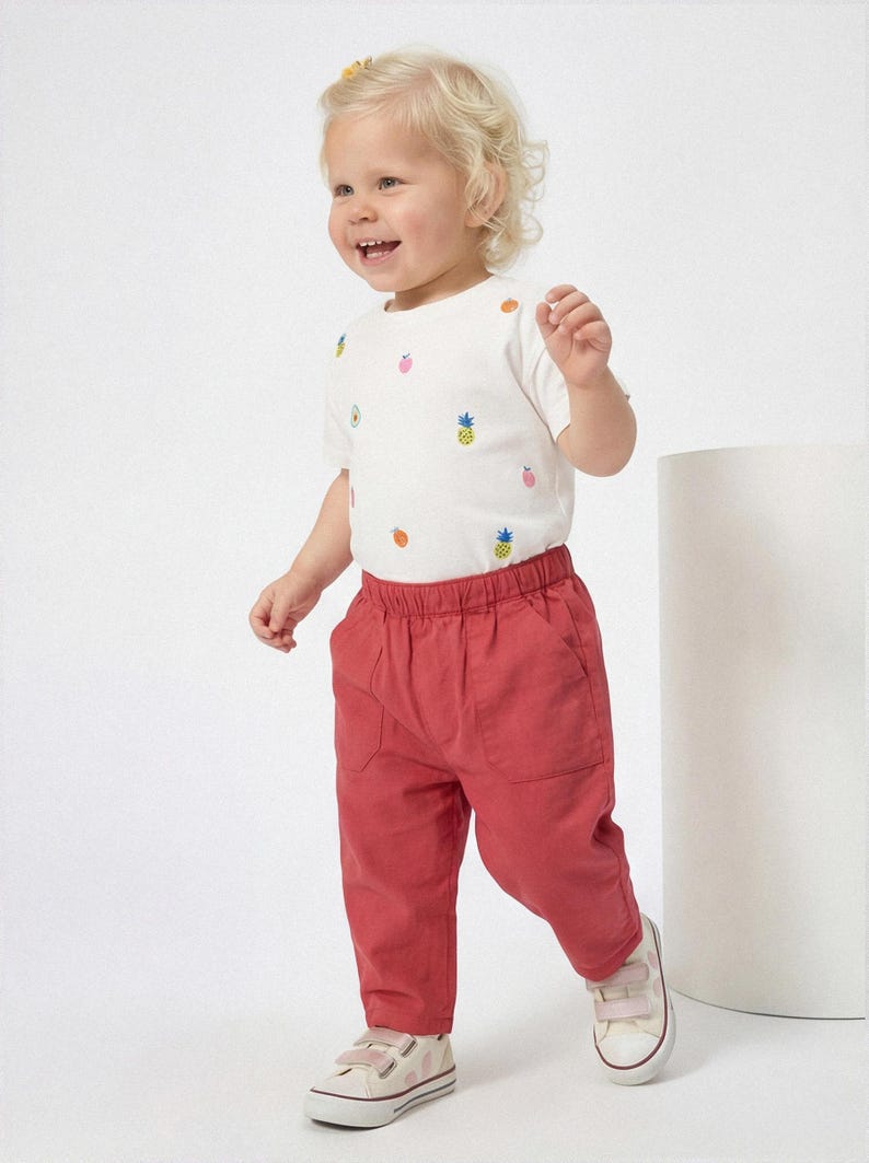 Cotton Pants Pattern For girls - Kid's Pants With Pockets Sewing Pattern For Woven Fabrics, PDF Patterns For Children, simple pants pattern for kids, linen pants pattern for children, children's pants pattern for girls, trousers pants pattern for kids, pajama pants pattern, elastic waistband pants pattern, wide leg pants pattern for kids, pdf sewing patterns for kids, childrens pants pattern, toddler pants pattern, sewing pattern for toddlers, baby boy pants pattern, pants pattern for toddlers