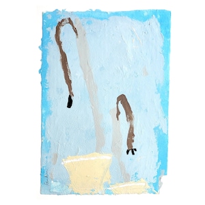 Dipinto minimalista su carta blu fatta a mano - Decorazione murale astratta blu
