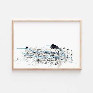 Grabado Abstracto Original en Negro y Azul - Aguafuerte y Colografía - Lámina Original