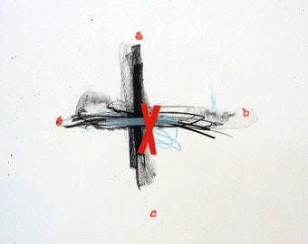 Minimalist Painting - Abstract Monotype Print - Original Typography Drawing