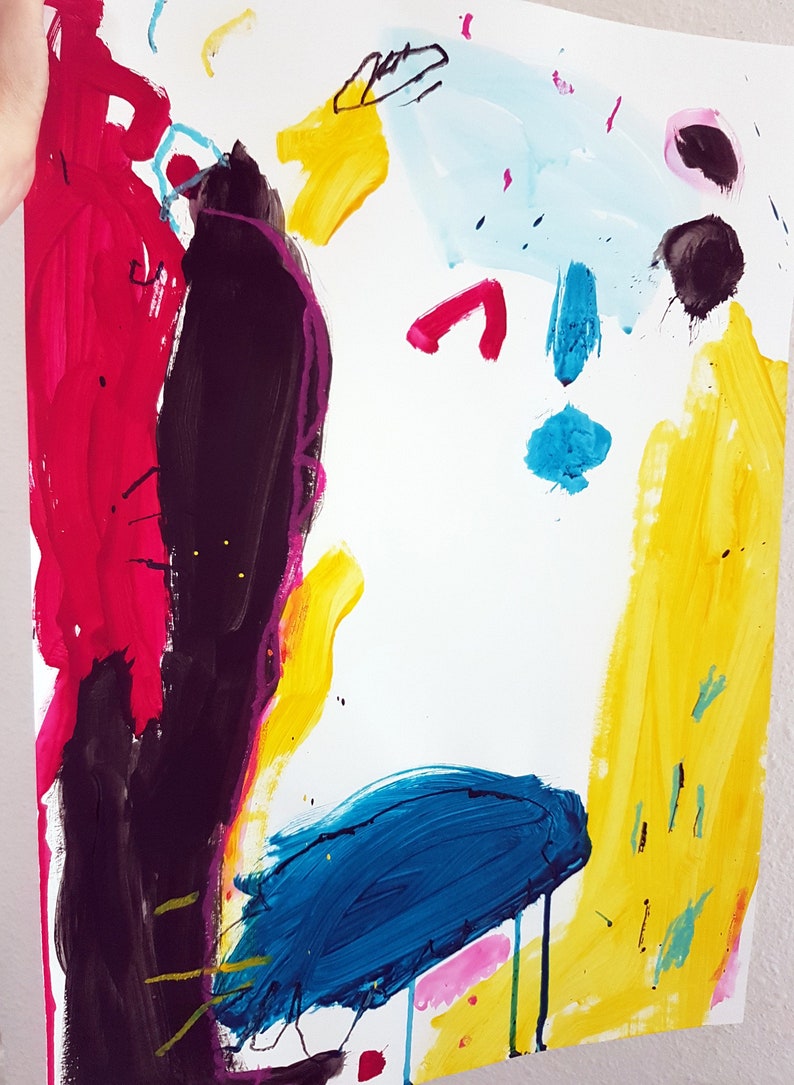 Abstract Vibrant Painting on Paper Primary Colors Art Etsy