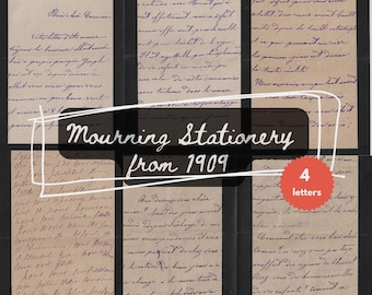 Printable Vintage Mourning Stationery – Handwritten French Letters from 1909 (Digital Download)