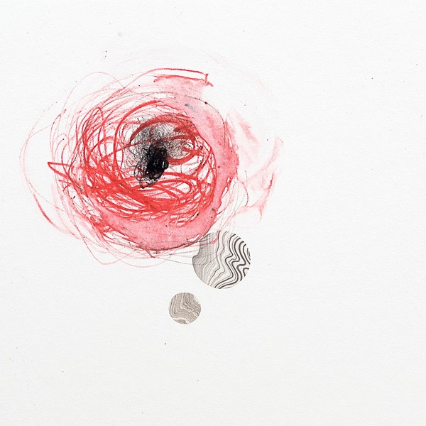 Dessin aquarelle rouge - impression monotype abstraite - illustration du cercle