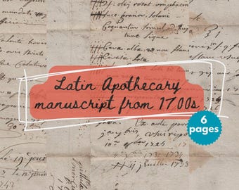 Antique Apothecary Recipe in Latin from 1700 - Old Medical Manuscript Pages - Historical Alchemy Document