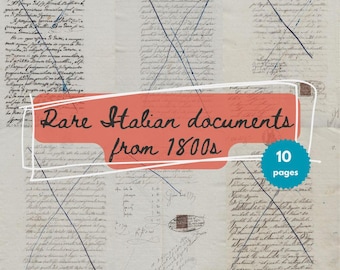 Rare Italian Manuscript Pages with Blue Ink Cross-Outs from 1800s - 10 High-Resolution Scans