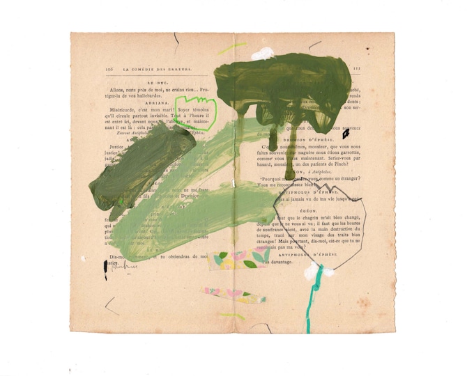 Green Original Painting on Book Page Abstract Expressionist Etsy