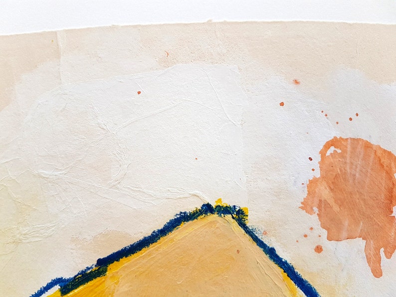 Colorful Landscape Art Yellow Mountain Painting on Paper