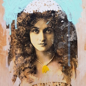 Peinture originale de portrait de dame rétro - Portrait vintage abstrait - oeuvre de photographie de femme