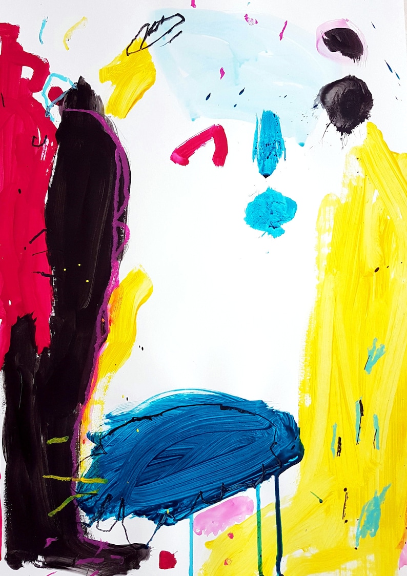 Abstract Vibrant Painting on Paper Primary Colors Art Etsy