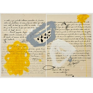 Abstrakte Gouachemalerei auf Vintage Papier - Pastellfarben Zeichnung auf Vintage Liebesbrief-Tischlandschaft