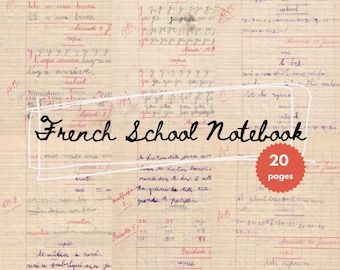 Vintage French School Notebook Pages - Child's Handwriting Ephemera - Old Elementary School Journal