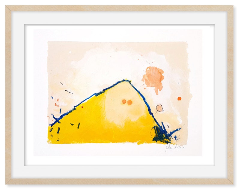 Colorful Landscape Art Yellow Mountain Painting on Paper
