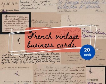 Vintage French Handwritten Business Cards – Small Old Handwriting Ephemera (Digital Download)