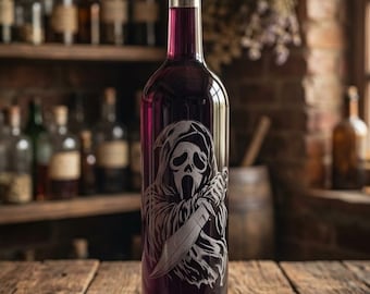 What's your favorite scary movie Ghostface Laser Engraved Wine Bottle Decor, Scream Movie Horror Gift for Fans, Spooky Bottle, Gothic Apothe