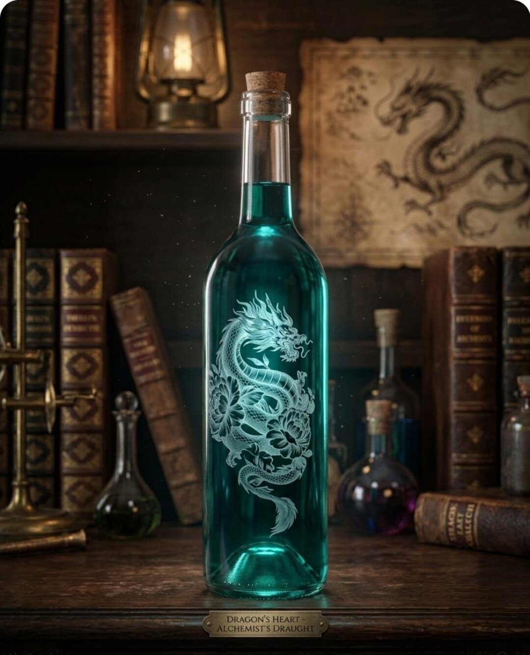 Dragon Etched Glass Wine Bottle – Fantasy Bar Decor, Keepsake Gift - Etsy