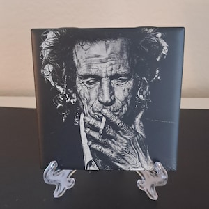 Keith Richards Laser Engraved Ceramic Tile, 4x4 Rolling Stones Fan Art