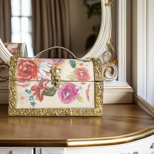 Hand-Painted Floral Dome-Top Vanity Chest | Vintage French Keepsake Box
