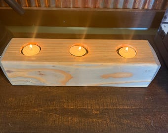 Rustic Wooden Tea Light Candle Holder – Handcrafted farmhouse decor