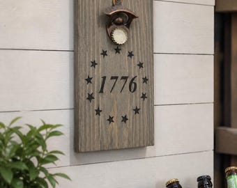 Rustic WallMounted Bottle Opener – Solid Pine or Cedar with Magnetic Cap Catcher