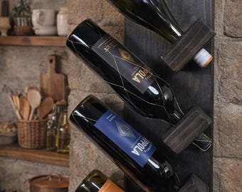 Solid Pine Wine Bottle Holder – Rustic Farmhouse 4-Bottle Wall Display
