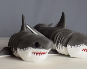 Articulated White Shark Toy | Flexible Fidget Desk Pet (8 inch)