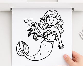 Little Mermaid SVG PNG | Cute Mermaid Cricut Cut File | Coloring Page Shirt Decal Mug | Digital Download