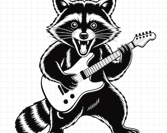 Funny Raccoon SVG, Feral Raccoon SVG, Rock Hand Sign, Punk Rock Animal, Guitarist PNG, Cricut Cut File, Shirt Design, Instant Download