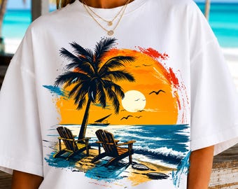 Tropical Beach Sunset PNG | Enjoy summer | Take a break in sun | Preppy summer PNG , Floral Clipart, Summer Shirt, Digital  Download