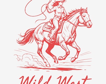 Wild West Cowgirl on Horse SVG PNG | Distressed Vintage Rodeo Shirt Design | Western Cowgirl Graphic | Digital Download T-Shirt Design