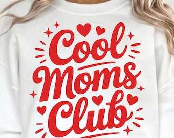 Moms Club SVG PNG Bundle | Red Vintage Mama Typography Graphic (Digital Download)