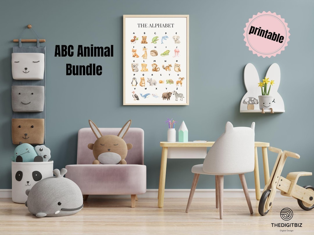 Alphabet Animal Poster Bundle Printable, ABC Wall Art Kids, Nursery ...