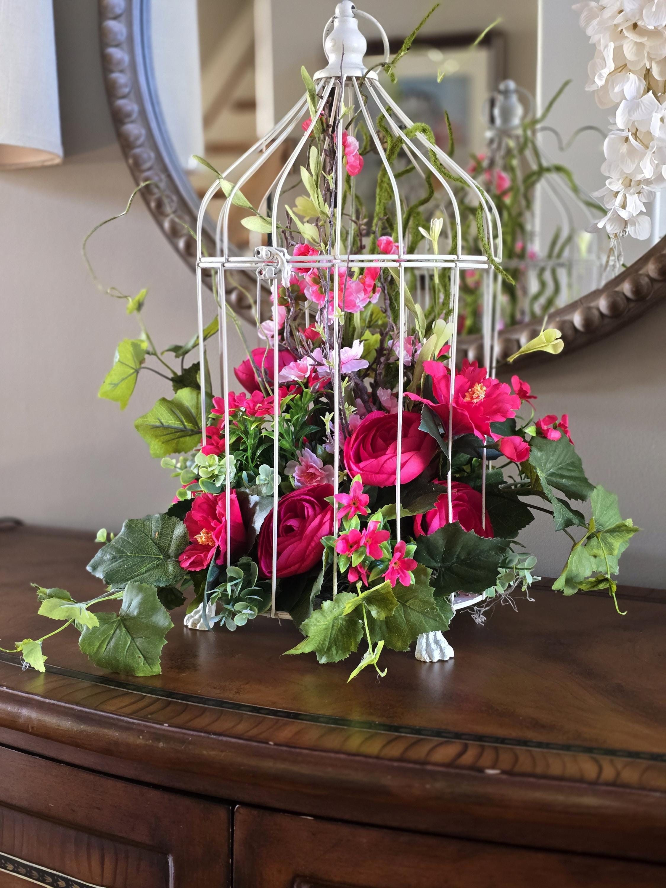 Floral Birdcage Arrangement: Pink Roses