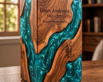 Personalized Wooden Resin Memorial Urn Box for Human or Pet Ashes | Handmade Funeral Keepsake Box for Burial | Cremation Storage Urn, Gift