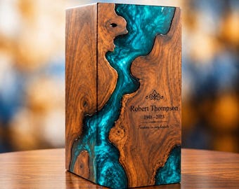 Personalized Wooden Urn With Resin Work | Handmade Cremation Box For Burial & Funeral | Tree of Life Memorial Keepsake | Ash Storage Box