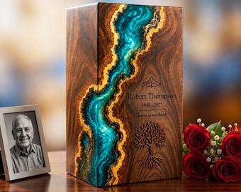 Personalized Wooden Resin Urn Box | Tree of Life Cremation Urn for Human or Pet Ashes | Handmade Memorial Keepsake | Funeral Gift