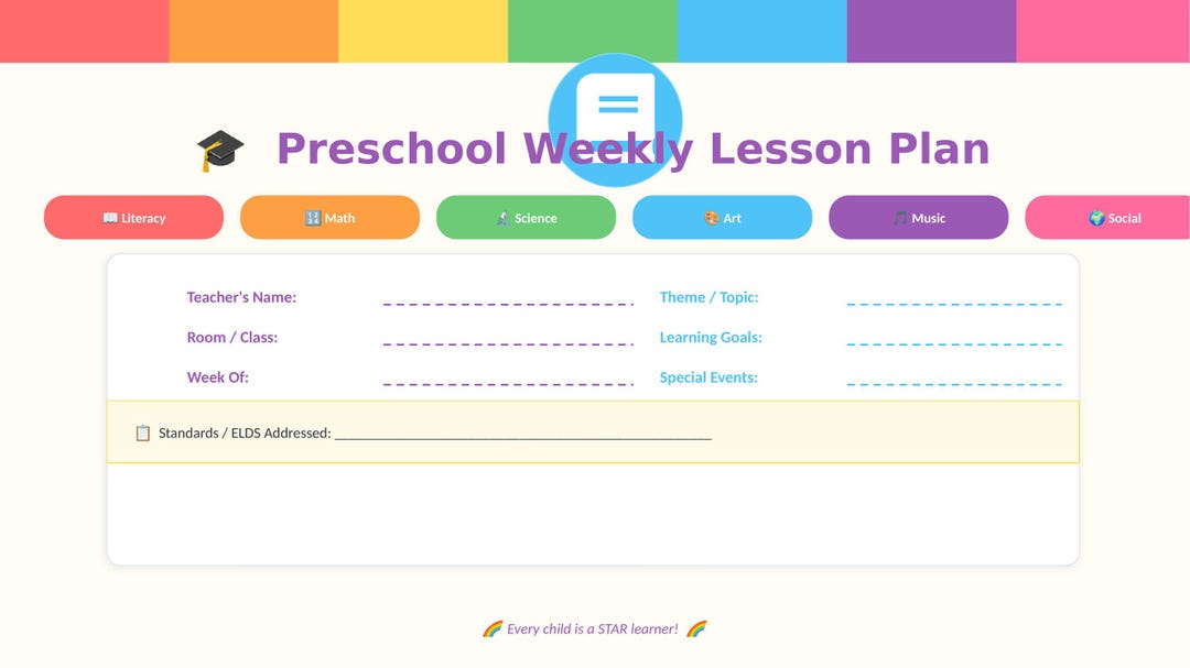 Preschool Weekly Lesson Plan Template | Editable Curriculum Planner ...