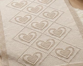 Stickmönster för babyfilt – Kaskadformade hjärtan | Strukturstygn | Babyshowerpresent | Nybörjarvänlig | PDF
