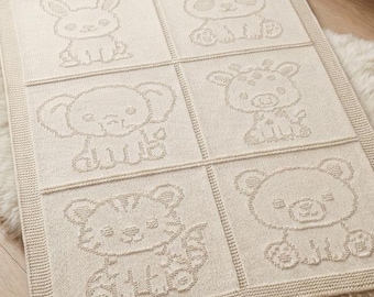 Strickmuster für eine Babydecke mit Tiermotiven | Giraffe, Bär, Hase, Panda, Elefant, Tiger | Strick- und Linkshänder-PDF