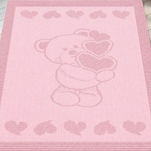 Breipatroon babydeken – teddybeer met hartjes | Getextureerde steek | Geschikt voor beginners | Pdf-download