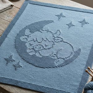 Highland Cow Baby Blanket Knitting Pattern – Moon & Stars | Beginner Friendly | PDF