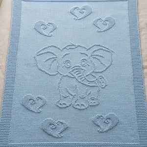 Modello PDF per copertina da neonato lavorata a maglia — Motivo elefante — Livello principiante, filato DK, regalo per baby shower