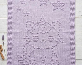 Baby Blanket Knitting Pattern – Unicorn Kitten with Stars | Textured Stitch | Beginner Friendly | PDF Download