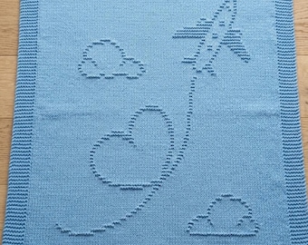 Airplane Baby Blanket Knitting Pattern PDF | Love Takes Flight | Textured Heart Clouds | Beginner Easy