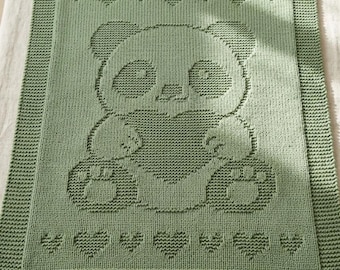 Stickmönster för babyfilt – Panda med hjärta | Strukturstygn | Babyshowerpresent | Nybörjarvänlig