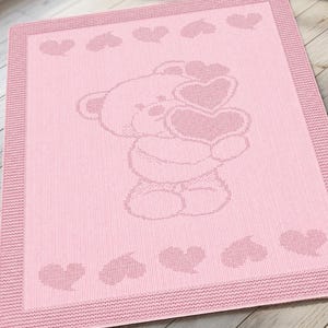 Baby Blanket Knitting Pattern – Teddy Bear with Hearts | Textured Stitch | Beginner Friendly | PDF Download