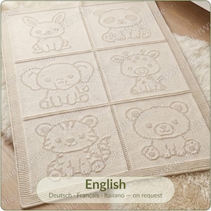 Baby Animals Knitting Blanket Pattern | Giraffe Bear Bunny Panda Elephant Tiger | Knit Purl PDF