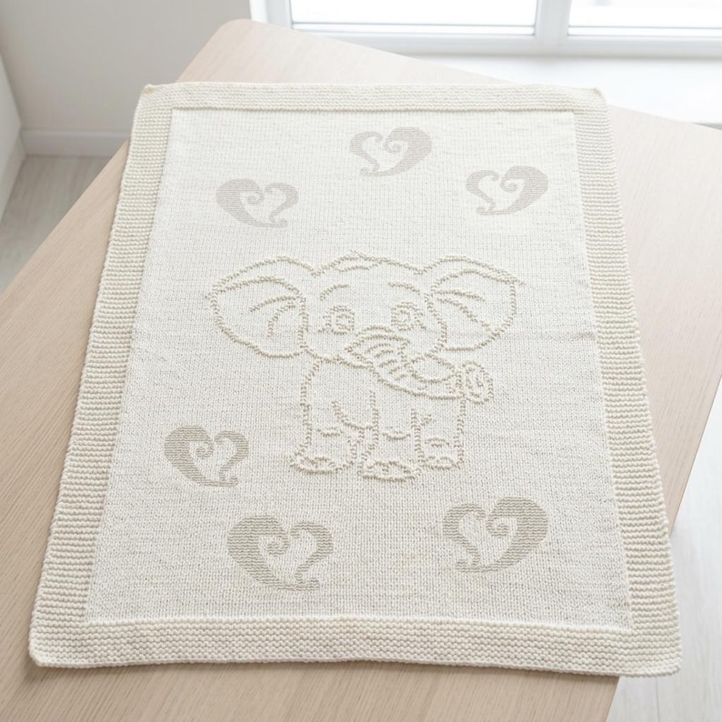 Baby Blanket Knitting Pattern PDF — Elephant Motif — Beginner, DK Weight, Baby Shower Gift image 2